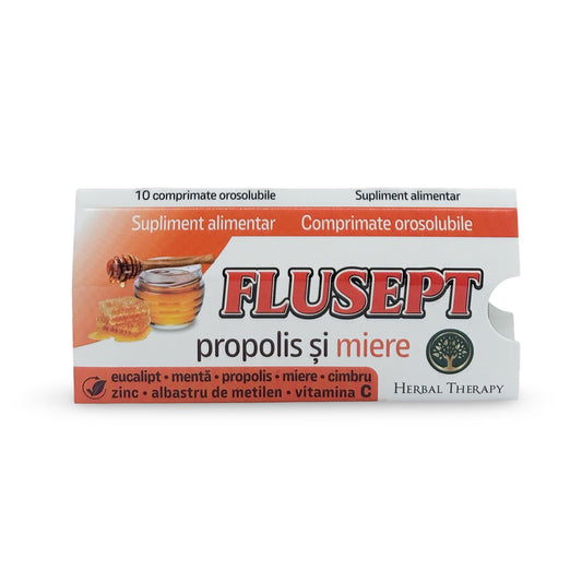 Флюсепт с прополисом и медом - Успокаивающее средство при боли в горле, 10 таблеток для рассасывания во рту