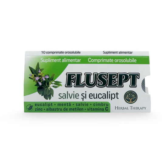 Флюсепт с шалфеем и эвкалиптом - Успокаивающее средство при боли в горле, 10 таблеток для рассасывания во рту