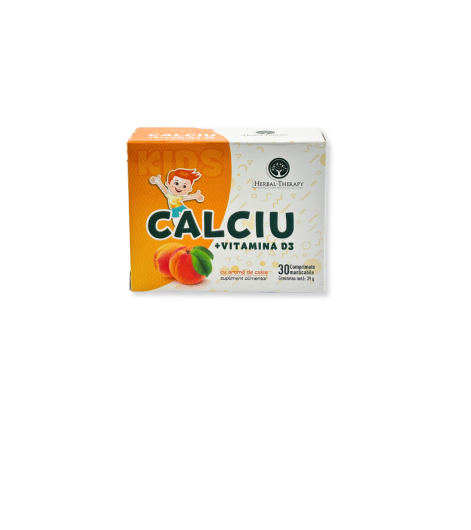 CALCIU CU VITAMINA D3 AROMA DE CAISE KIDS X 30 CPR, calciu 250mg (sub forma de carbonat de calciu 625 mg), vit. D3 (cholecalciferol)- 5ug