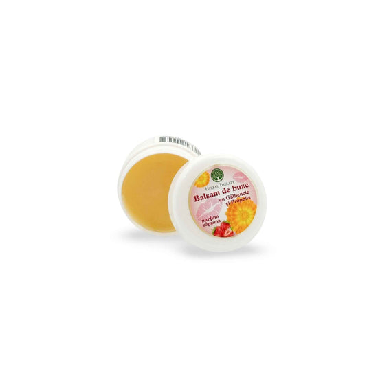 Borcan cosmetic cu balsam de buze cu gălbenele și propolis, parfum de căpșună, Herbal Therapy.