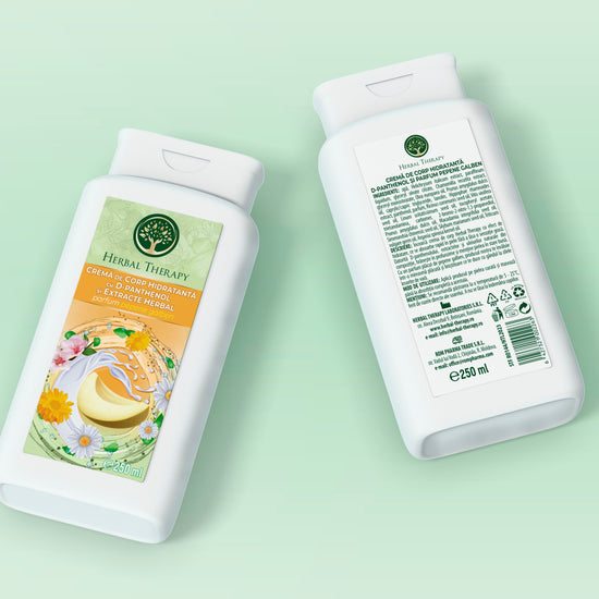 Recipient de cremă de corp hidratantă cu D-panthenol și parfum de pepene galben, Herbal Therapy, 250 ml.