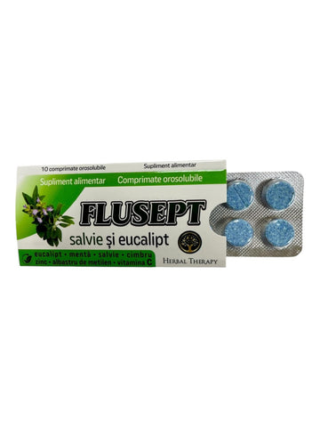 Flusept cu Salvie și Eucalipt, 10 comprimate orosolubile