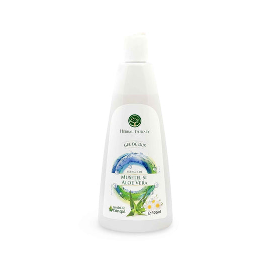 Gel de Duș cu Extract de Mușețel și Aloe Vera + Ulei de Cânepă, 500 ml