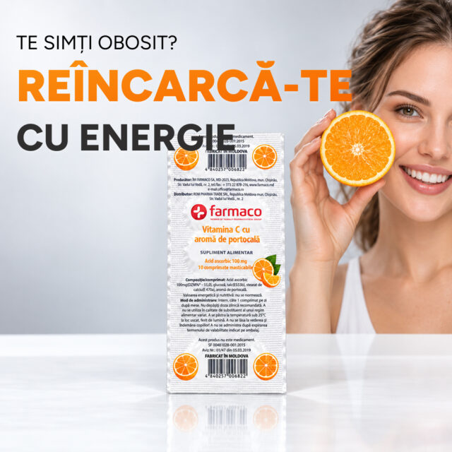 Vitamina C 100 mg cu glucoză și aromă de portocală N10