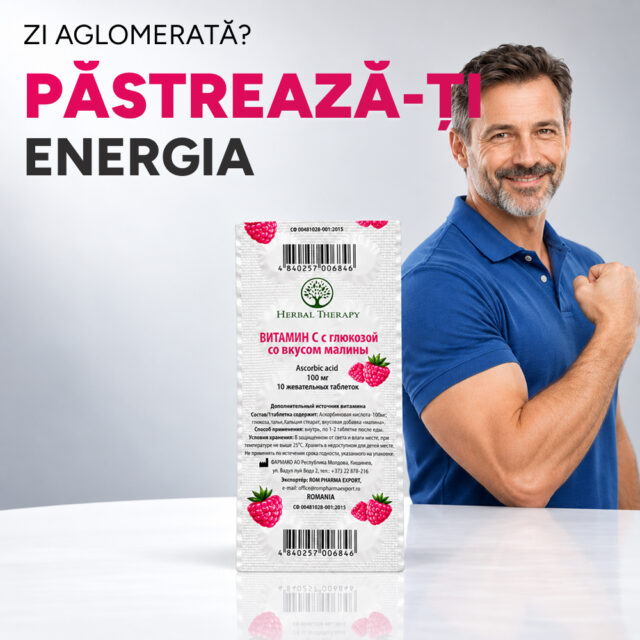 Vitamina C 100 mg cu glucoză și aromă de zmeură N10